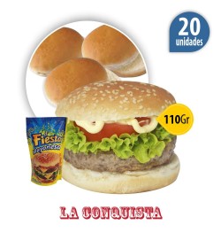 Hamburguesón La conquista de 100 Grs x 20 con Pan+ 1 aderezo