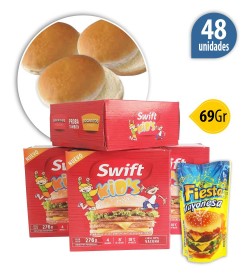 Hamburguesa Swift KIDS 69grs x48u + pan + aderezo