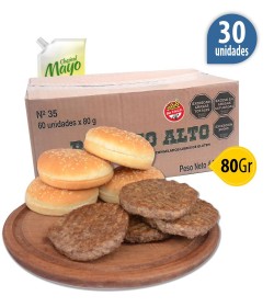 Hamburguesa tipo medallón 80grs parrillera x 30 u +pan fargo +1 aderezo