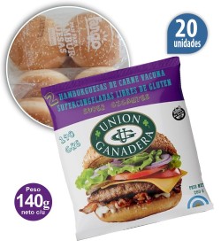 Maxi hamburguesa  Unión Ganadera pura carne x 140 grs x 20 + pan fargo + 1 aderezo