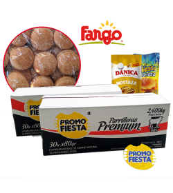 40 Hamburguesas Promofiesta 80 grs 100% carne + 40 panes Fargo + 2 aderezos
