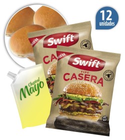 Hamburguesa Tipo Casera 120grs x 12u + pan + 1 mayonesa