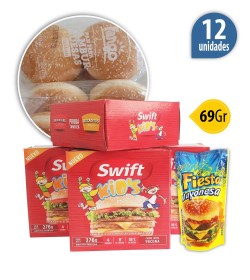 Hamburguesa Swift kids 69 Grs x12 + pan Fargo + 1aderezo