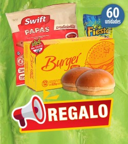 Medallón de carne vacuna Swift Burger  69Gr x60u s/ T.A.C.C + Pan + 2 aderezos +REGALO