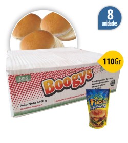 Hamburguesón Boogys 110 Gr pura carne x 8 + Pan + 1 aderezo