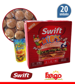 20 Hamburguesas Swift Kids 69 grs 100% carne + 20 panes Fargo + 1 aderezo