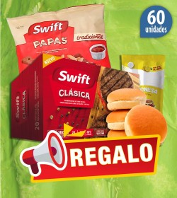 Hamburguesas Swift 100% carne vacuna Clásica 80 Grs x60u + Pan + 2 aderezos + REGALO