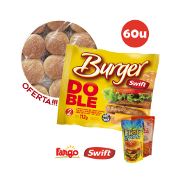 60 Swift Doble Burger 55 grs + 60 panes FARGO + 2 aderezos OFERTA