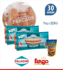 30 Panchos Paladini + 30 Panes Fargo + 1 Aderezo
