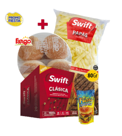 Promo 20 Swift 80g parrilleras + 20 panes fargo + Mayo + PAPAS SWIFT 2 KG