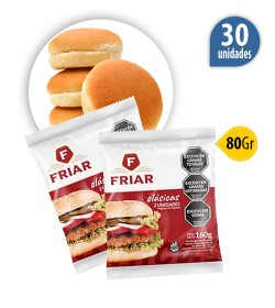 Hamburguesas Friar parrilleras 80gr, pura carne x30u + Pan + Aderezo