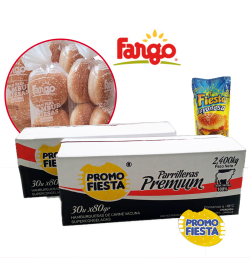20 Hamburguesas Promofiesta 80 grs 100% carne + 20 panes Fargo + 1 aderezo