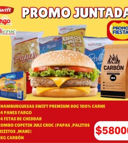 ¡¡¡PROMO JUNTADA!!! 24 HAMBURGUESAS SWIFT 100% CARNE PARRILLERAS+PANES+24 FETAS DE CHEDDAR +COMBO COPETIN+5KG CARBON