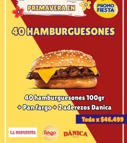 40 HAMBURGUESONES LA CONQUISTA + PANES + 2 ADEREZOS