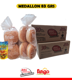 30 Medallones Parrilleros Rec Burger 83grs + 30 panes Fargo + 1 aderezo