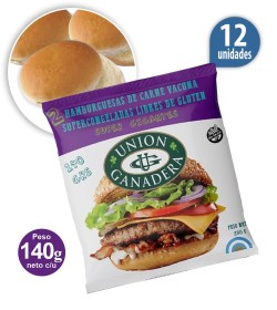 Maxi hamburguesa Unión Ganadera pura carne x 140 grs x 12u + panes  grandes + aderezo
