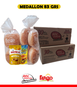 50 Medallones Parrilleros Rec Burger 83grs + 48 panes Fargo + 2 aderezos