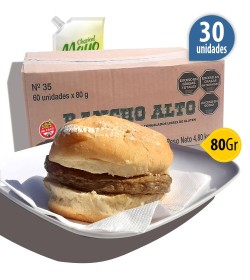 Hamburguesa tipo medallón 80grs parrillera x 30 u +pan artesanal +1 aderezo