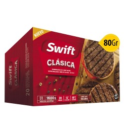 Caja 20 Hamburguesas Swift Parrilleras 80grs solas 100% carne (Sin tacc)