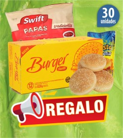 Medallón de carne vacuna Swift Burger 69Grs x30u + Pan Fargo + 1 aderezo + REGALO